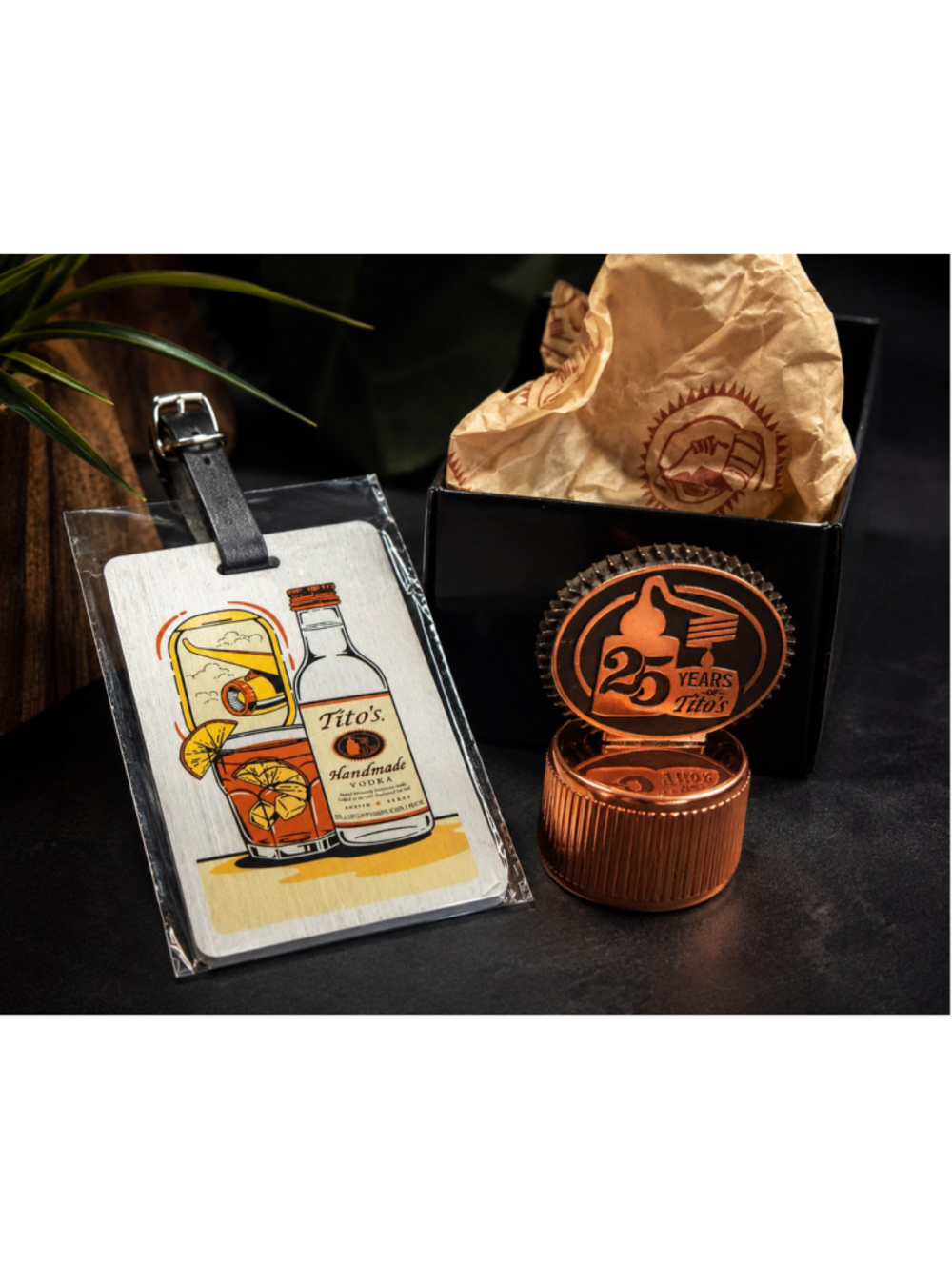 Tito’s Handmade Vodka 25th Anniversary Bottle Stopper & Luggage Tag